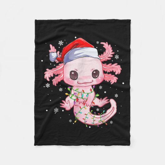 Christmas Axolotl Santa Hat Lights Japanese Cute A フリースブランケット (正面)