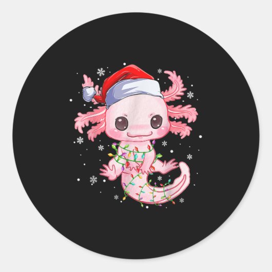 Christmas Axolotl Santa Hat Lights Japanese Cute A ラウンドシール (正面)