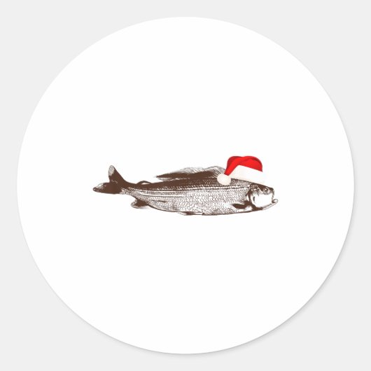 Christmas B Fishing Wearing Santa Hat  ラウンドシール (正面)