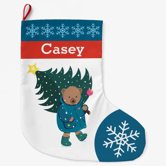 Christmas Baby Bear Christmas Tree Snowflakes.  La ラージクリスマスストッキング (正面)
