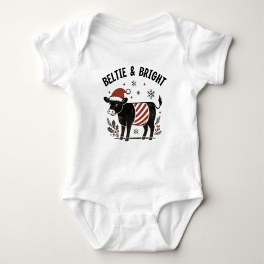 Christmas Baby Beltie Farmer Belted Galloway Cow ベビーボディスーツ (正面)