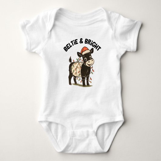 Christmas Baby Beltie Farmer Belted Galloway Cow ベビーボディスーツ (正面)