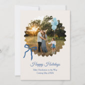 Christmas Baby Boy Announcement Blue Bow シーズンカード (正面)