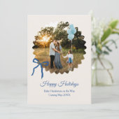 Christmas Baby Boy Announcement Blue Bow シーズンカード (スタンド正面)