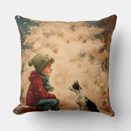 Christmas Baby & Cat Pillow – Soft, Snuggly & Full クッション (正面)
