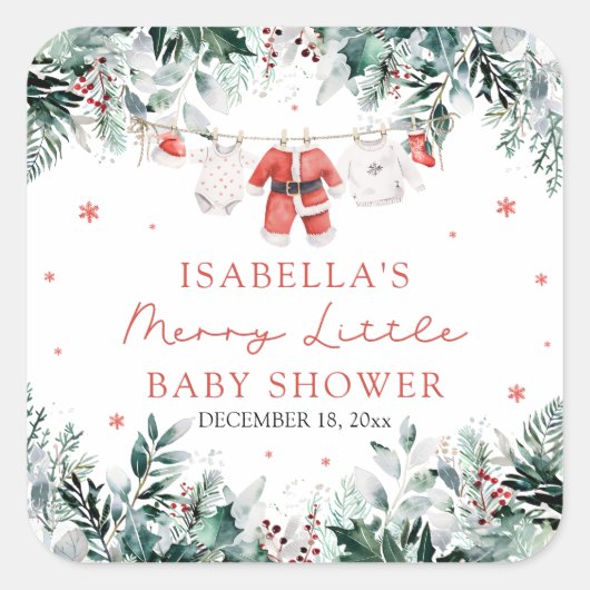 Christmas Baby Clothes Merry Little Baby Shower スクエアシール (正面)