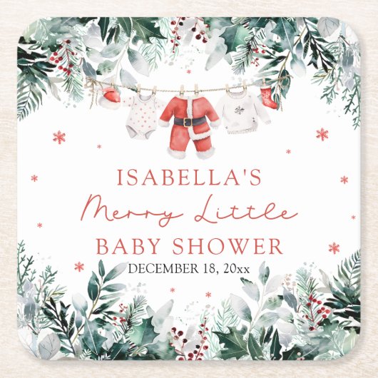 Christmas Baby Clothes Merry Little Baby Shower スクエアペーパーコースター (正面)