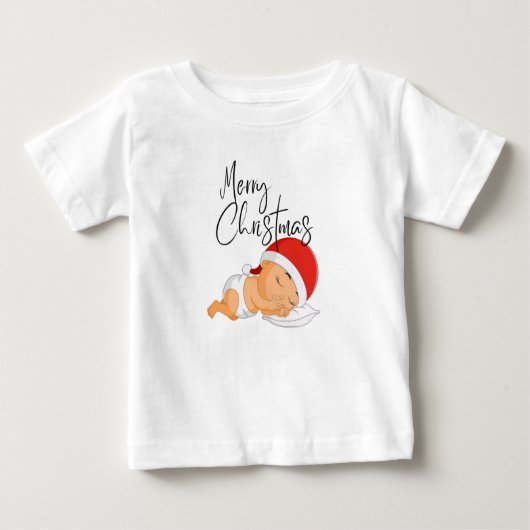 Christmas baby girl sleeping ベビーTシャツ (正面)