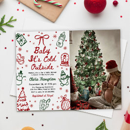 Christmas Baby It's Cold Outside Baby Shower Photo 招待状