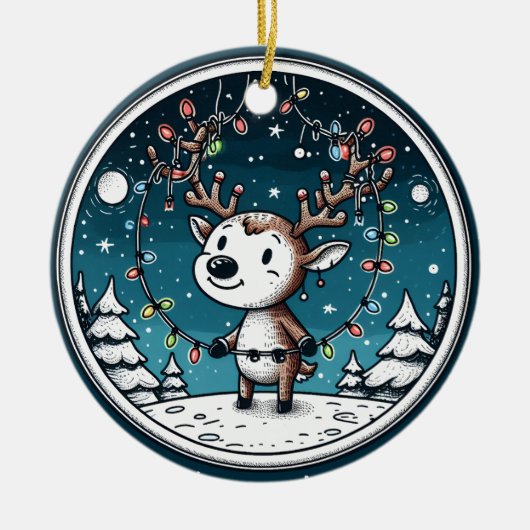 Christmas Baby Reindeer Ornament セラミックオーナメント (正面)