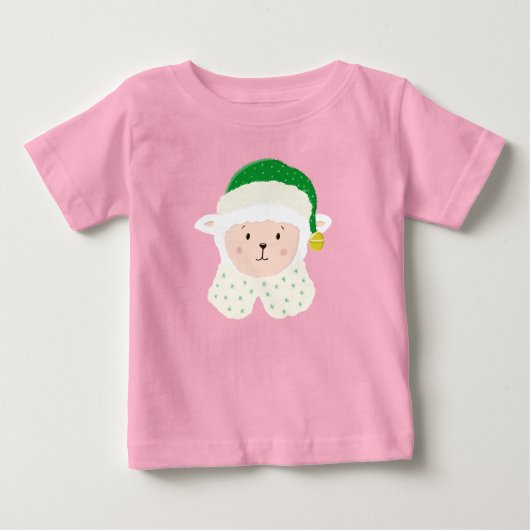 Christmas Baby Sheep Wearing Elf Hat ベビーTシャツ (正面)