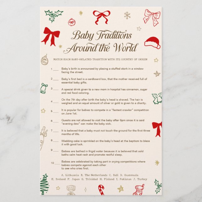Christmas Baby Shower Baby Tradtions Game  (正面)
