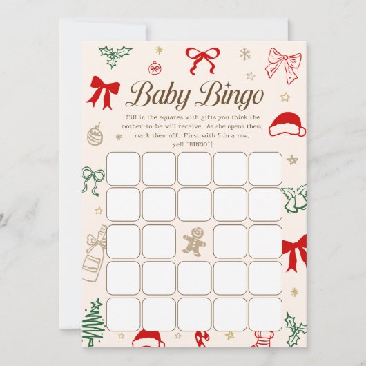 Christmas Baby Shower Bingo Game Downloadable Card 招待状 (正面)