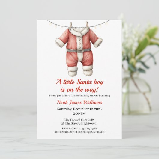 Christmas Baby Shower Boy | Santa Baby Invitation 招待状 (スタンド正面)