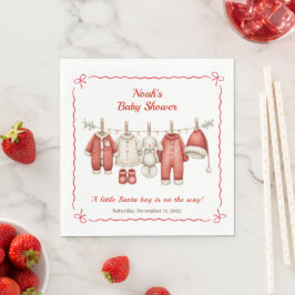 Christmas Baby Shower Boy | Santa Baby Red & White スタンダードランチョンナプキン