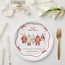 Christmas Baby Shower Boy | Santa Baby Red & White ペーパープレート