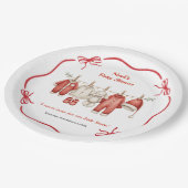 Christmas Baby Shower Boy | Santa Baby Red & White ペーパープレート (アングル)