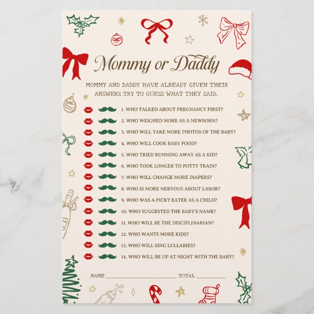 Christmas Baby Shower Guess Mommy or Daddy Game (正面)