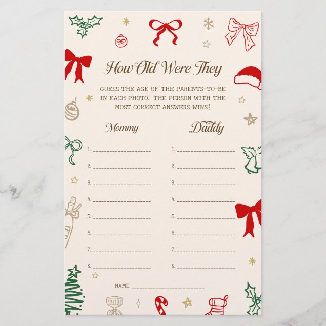 Christmas Baby Shower How Old Were They Game (正面)