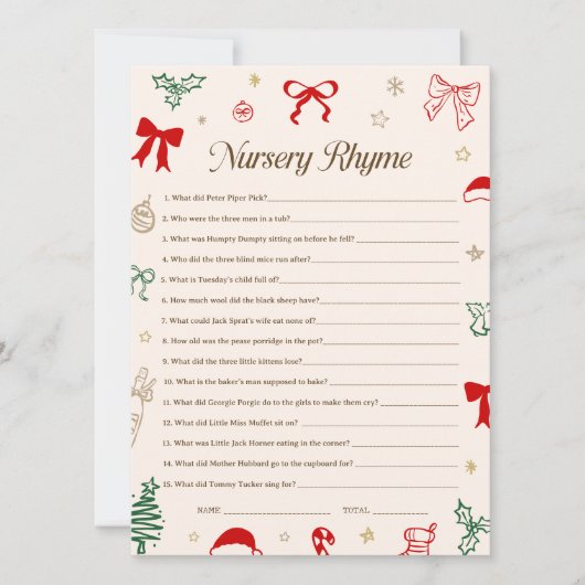 Christmas Baby Shower Nursery Rhyme Game Printable 招待状 (正面)