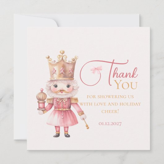 Christmas Baby Shower Pink Nutcracker Thank You サンキューカード (正面)