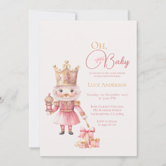 Christmas Baby Shower Pink Nutcracker Watercolor  招待状