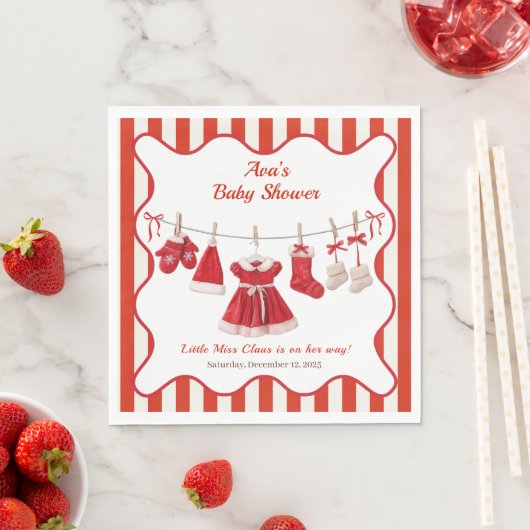 Christmas Baby Shower | Santa Clothes Red & White スタンダードランチョンナプキン (インサイチュ)