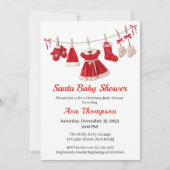 Christmas Baby Shower | Santa Clothes Red & White 招待状 (正面)