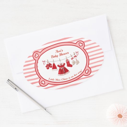 Christmas Baby Shower | Santa Clothes Red & White 楕円形シール (封筒)