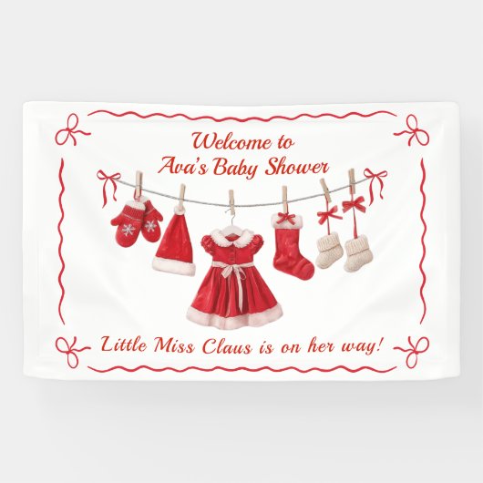 Christmas Baby Shower | Santa Clothes Red & White 横断幕 (横)