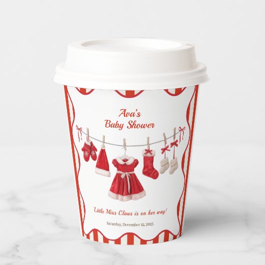 Christmas Baby Shower | Santa Clothes Red & White 紙コップ (正面)