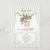 Christmas Baby Shower Vintage Baby Carriage 招待状 (正面/裏面)