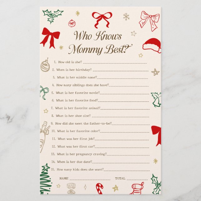 Christmas Baby Shower Who Knows the Mom Best Game (正面)