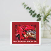 Christmas Baby Sulcata Turtle and red poinsettias ポストカード (スタンド正面)