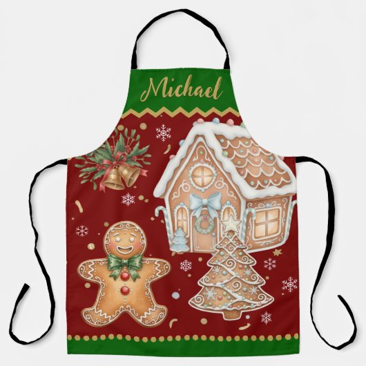 Christmas Baking Apron, House, Gingerbread Man  エプロン (正面)