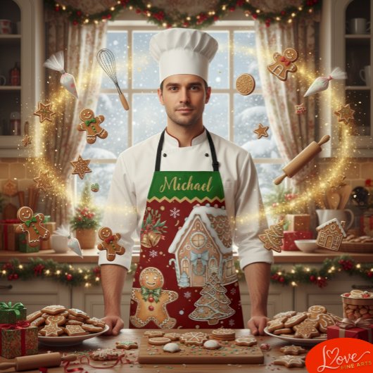 Christmas Baking Apron, House, Gingerbread Man  エプロン