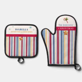 Christmas Baking – Blue, Red & Gold Stripes 鍋つかみ&鍋敷きセット