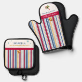 Christmas Baking – Blue, Red & Gold Stripes 鍋つかみ&鍋敷きセット (正面/裏面)