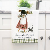 Christmas Baking Lady with Cat Personalized  キッチンタオル