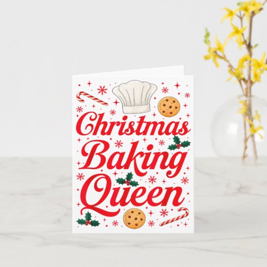 Christmas Baking Queen Funny Xmas Cookie Lover Wom カード (黄色い花)