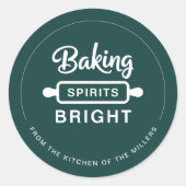 Christmas Baking Spirits Bright Green Kitchen ラウンドシール (正面)