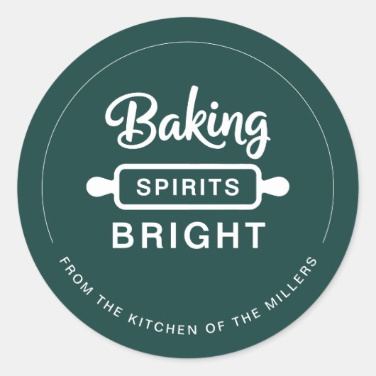 Christmas Baking Spirits Bright Green Kitchen ラウンドシール (正面)
