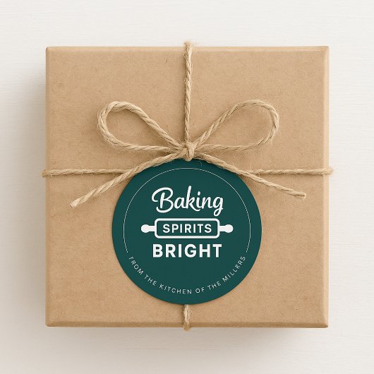 Christmas Baking Spirits Bright Green Kitchen ラウンドシール
