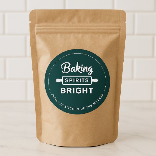 Christmas Baking Spirits Bright Green Kitchen ラウンドシール