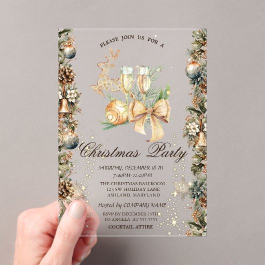 Christmas Ball,Bells Pinecones,Reindeer,Glass アクリル招待状 (インサイチュ (ポータブル))