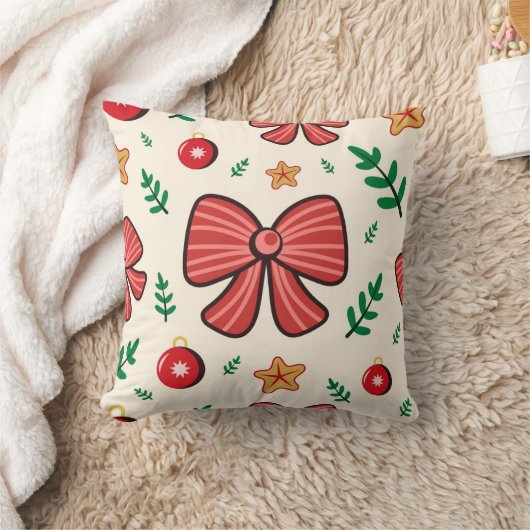Christmas ball, ribbon Throw Pillow クッション (ブランケット)