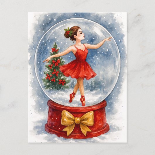 Christmas Ballerina Snow Globe Postcard シーズンポストカード (正面)