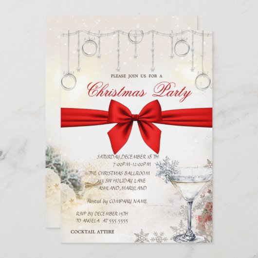 Christmas Balls,Bow Glass Corporate Christmas  招待状 (正面/裏面)