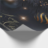 Christmas Balls Pine Tree Branches Black ラッピングペーパー (角)