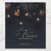 Christmas Balls Pine Tree Branches Black ワインラベル (シングルラベル)